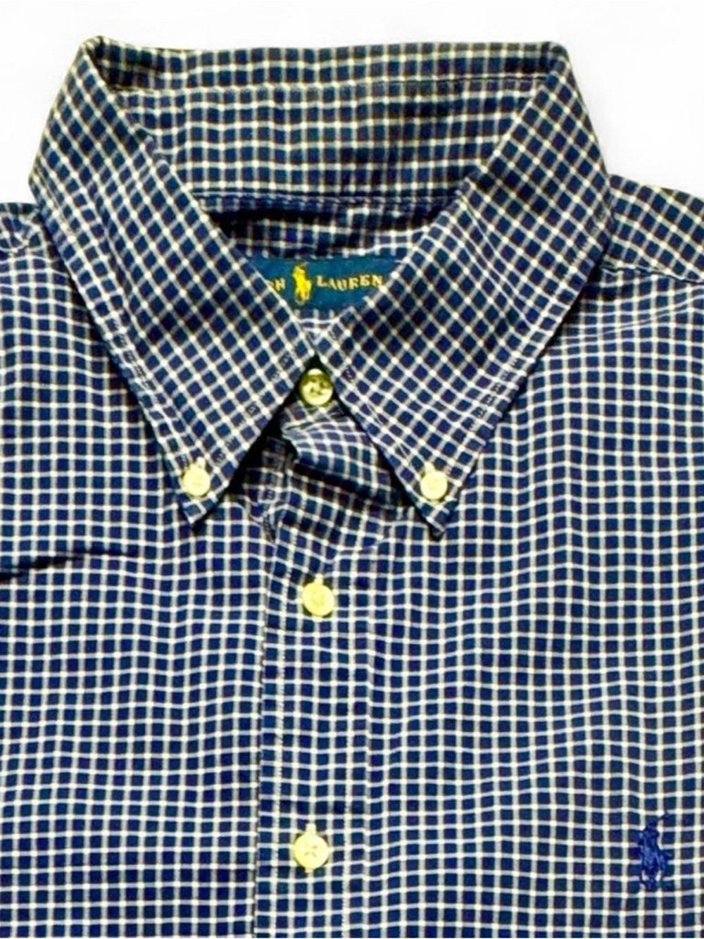 Ralph Lauren Blue and White Checked Button-Down Shirt BK29 17 neck 34-35 sleeves